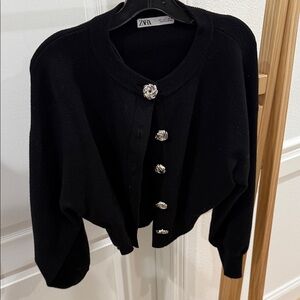 Zara Women's Black Cardigan with Silver Buttons